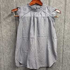 LOFT Charcoal Eyelet Ruffle Blouse